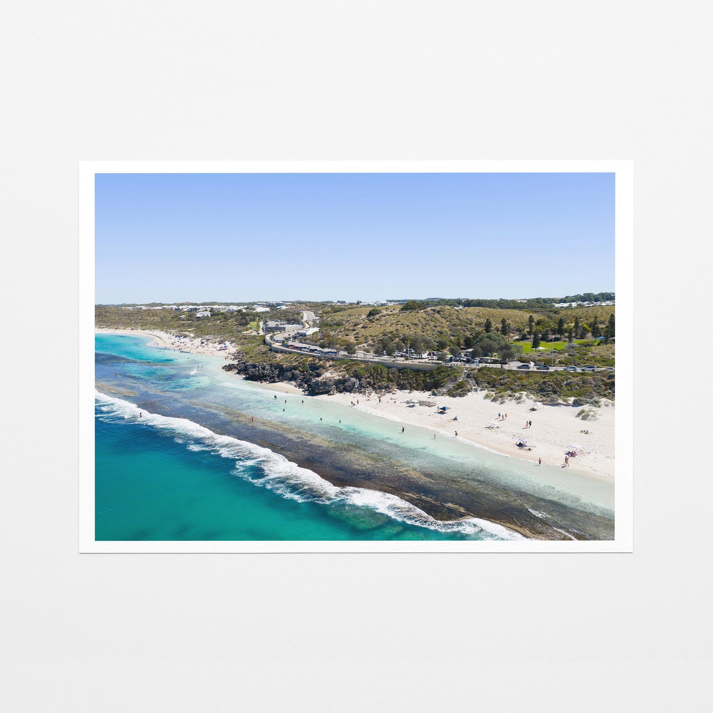 Yanchep Lagoon, the reef and the coast road, printed on fine art paper with a white border