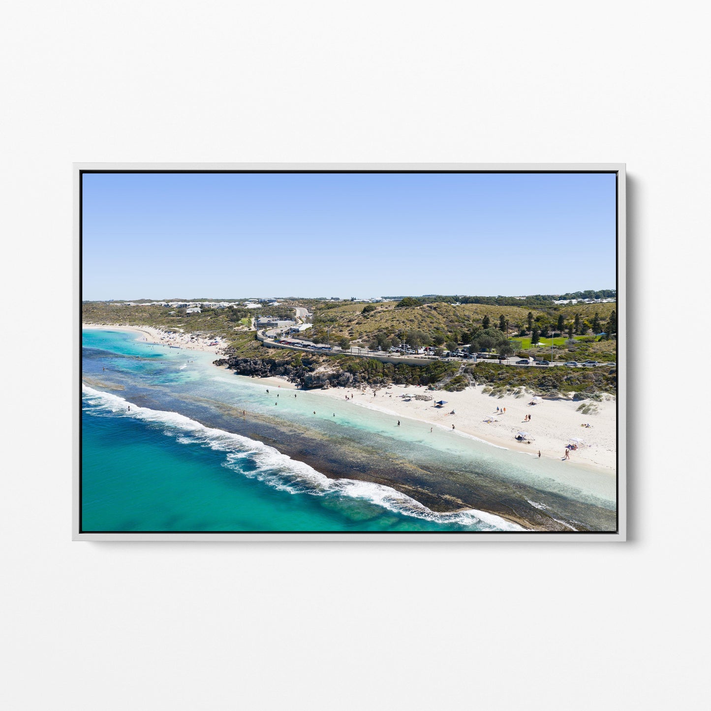 Yanchep Lagoon, the reef and the coast road, in a white frame