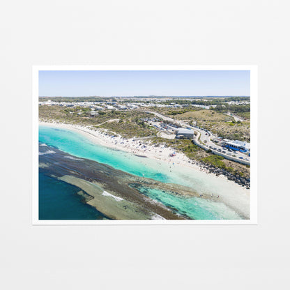 Yanchep Lagoon beach and the suburb behind it, printed on fine art paper with a white border