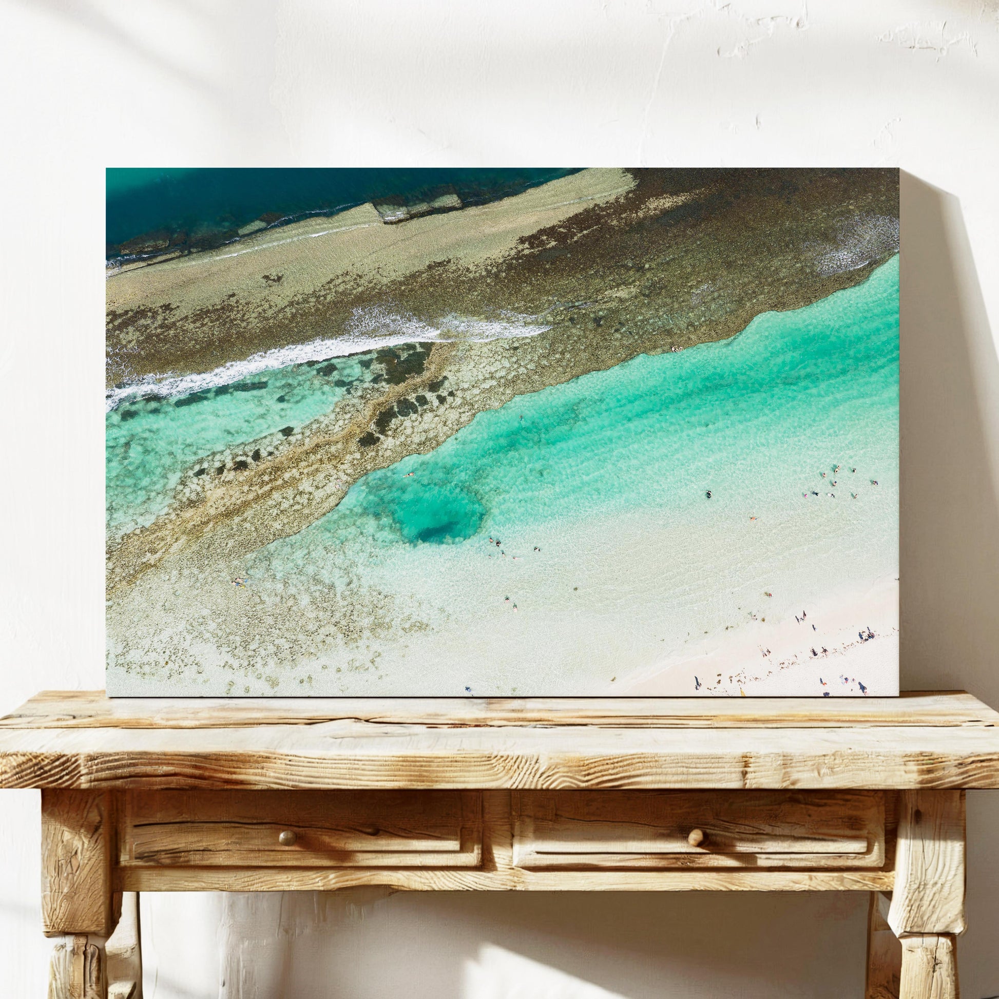 The reef and turquoise channel at Yanchep Lagoon, printed on stretched canvas