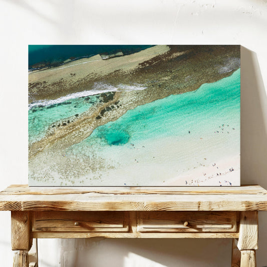 The reef and turquoise channel at Yanchep Lagoon, printed on stretched canvas