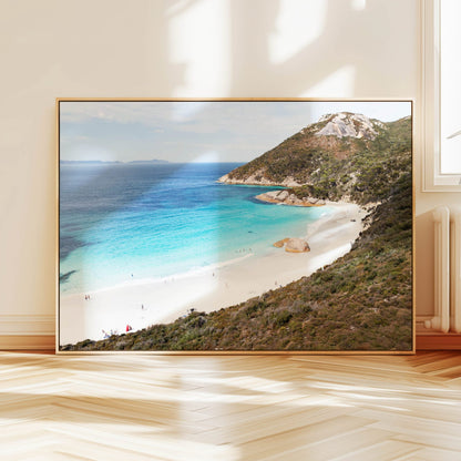 Aerial photograph of Little Beach Albany hanging on a wall