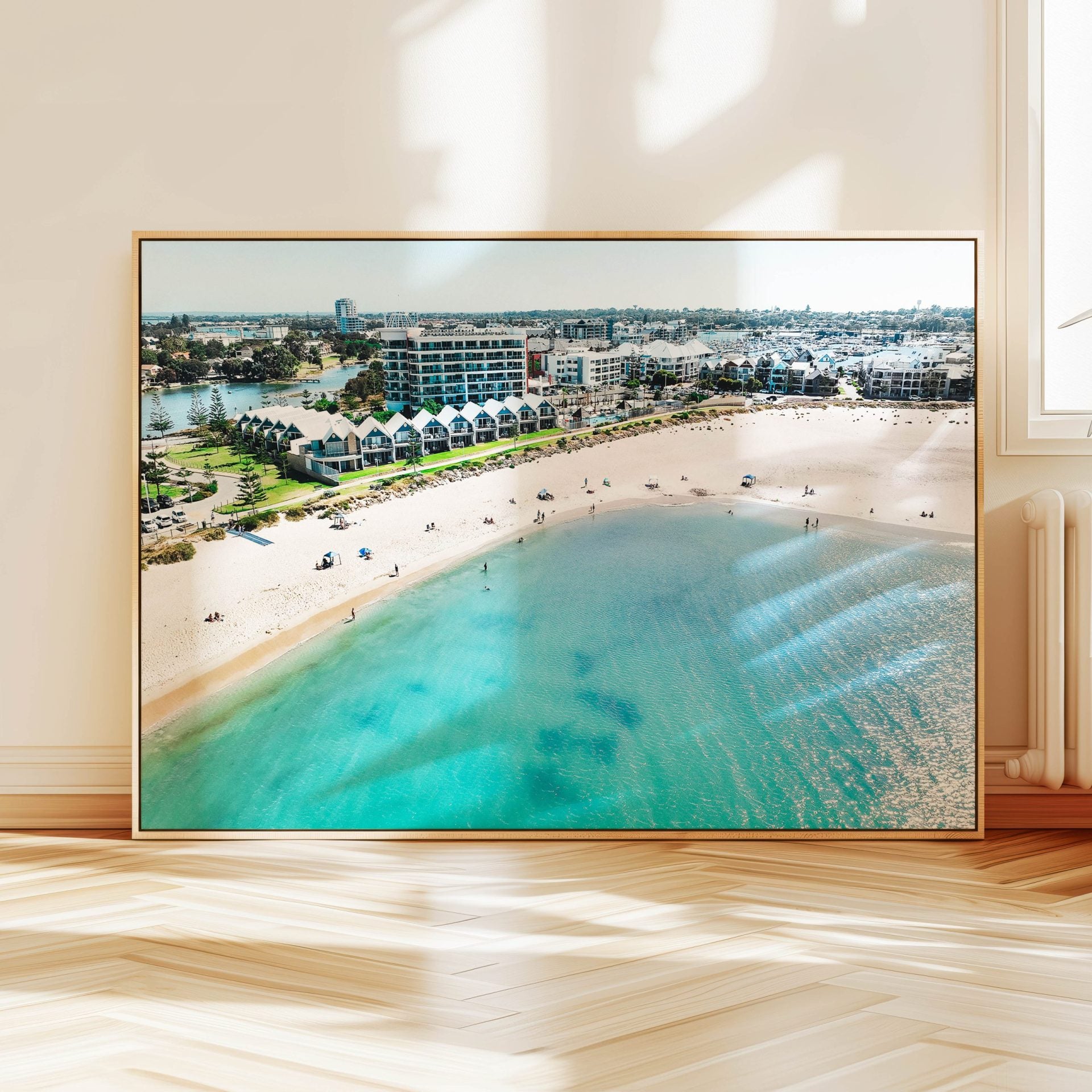 Mandurah Town Beach print displayed on a wall