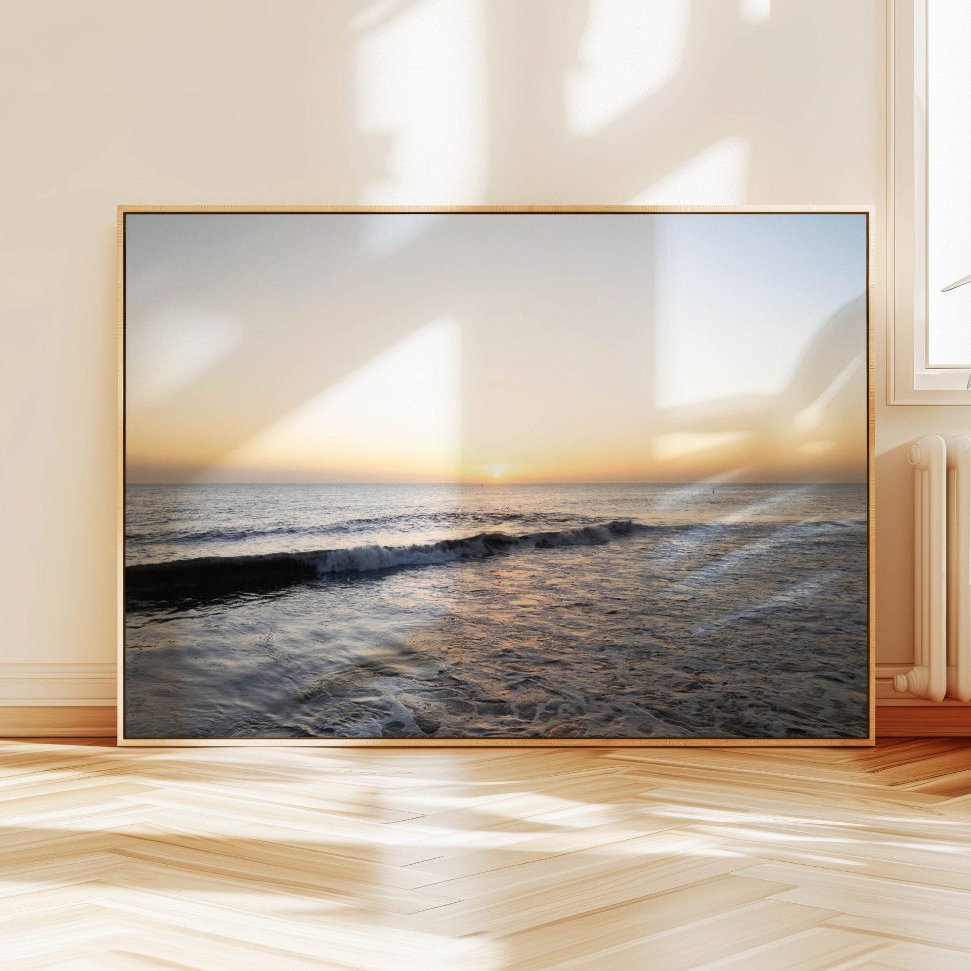 Scarborough Beach at sunset print displayed on a wall