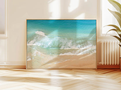 Aerial photograph of Manly Beach, Sydney hanging on a wall