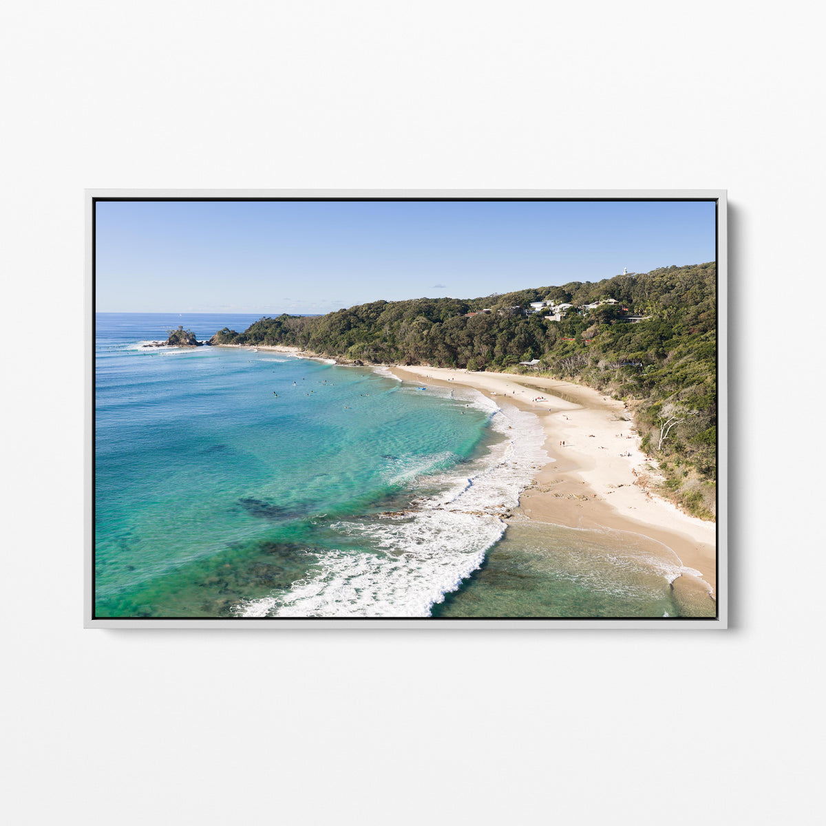 Wategos Beach Byron Bay White Framed Canvas