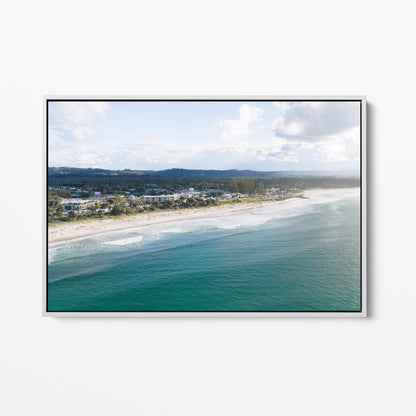 Byron Bay Beachfront White Framed Canvas