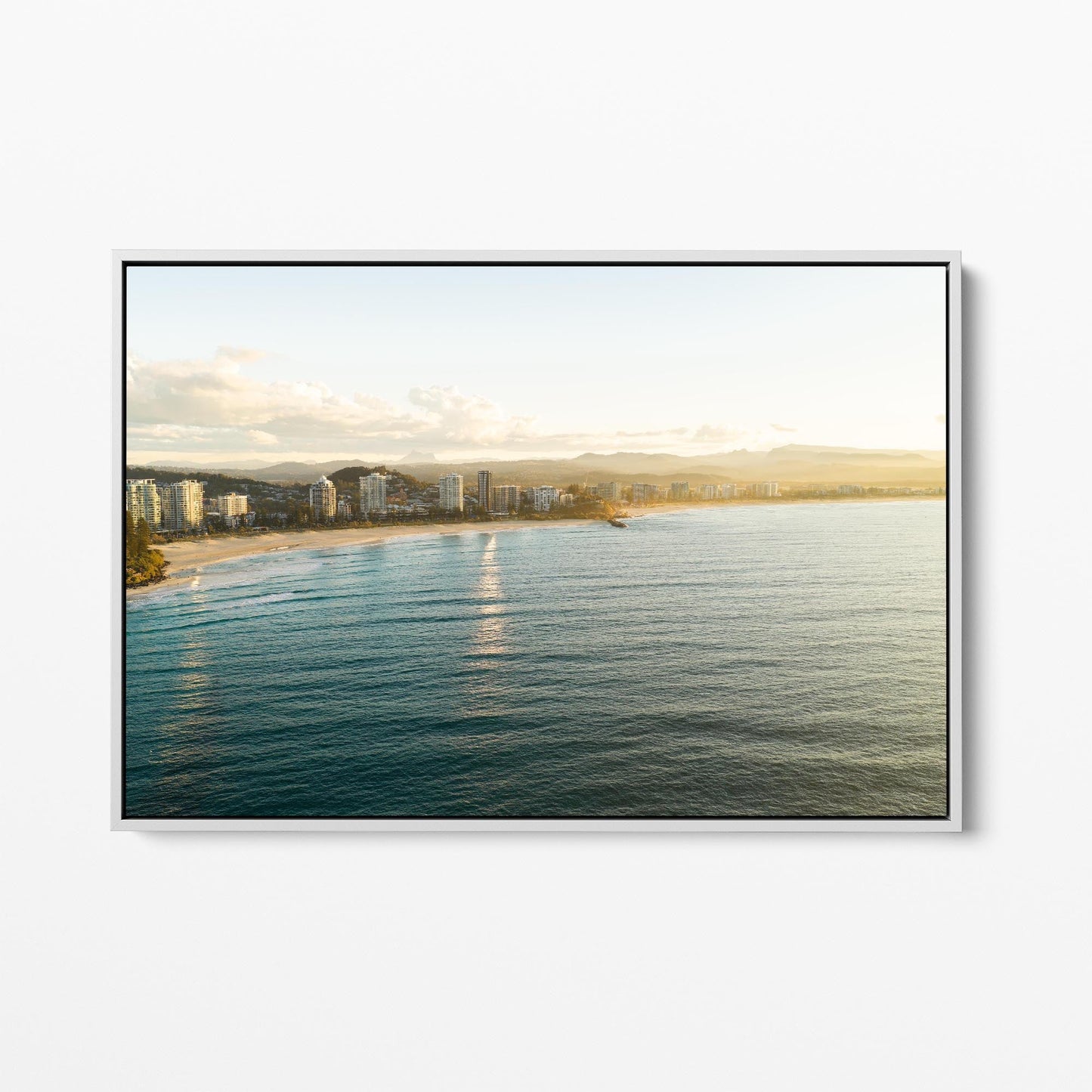 Coolangatta Beach white framed canvas