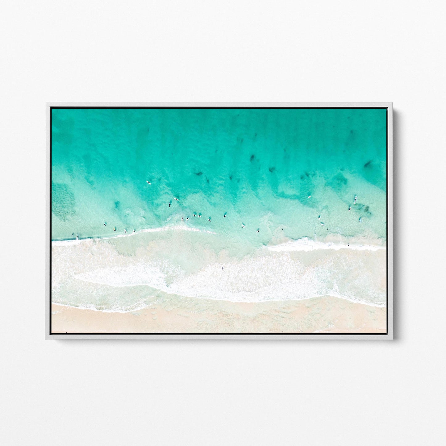 Ocean waves white framed canvas