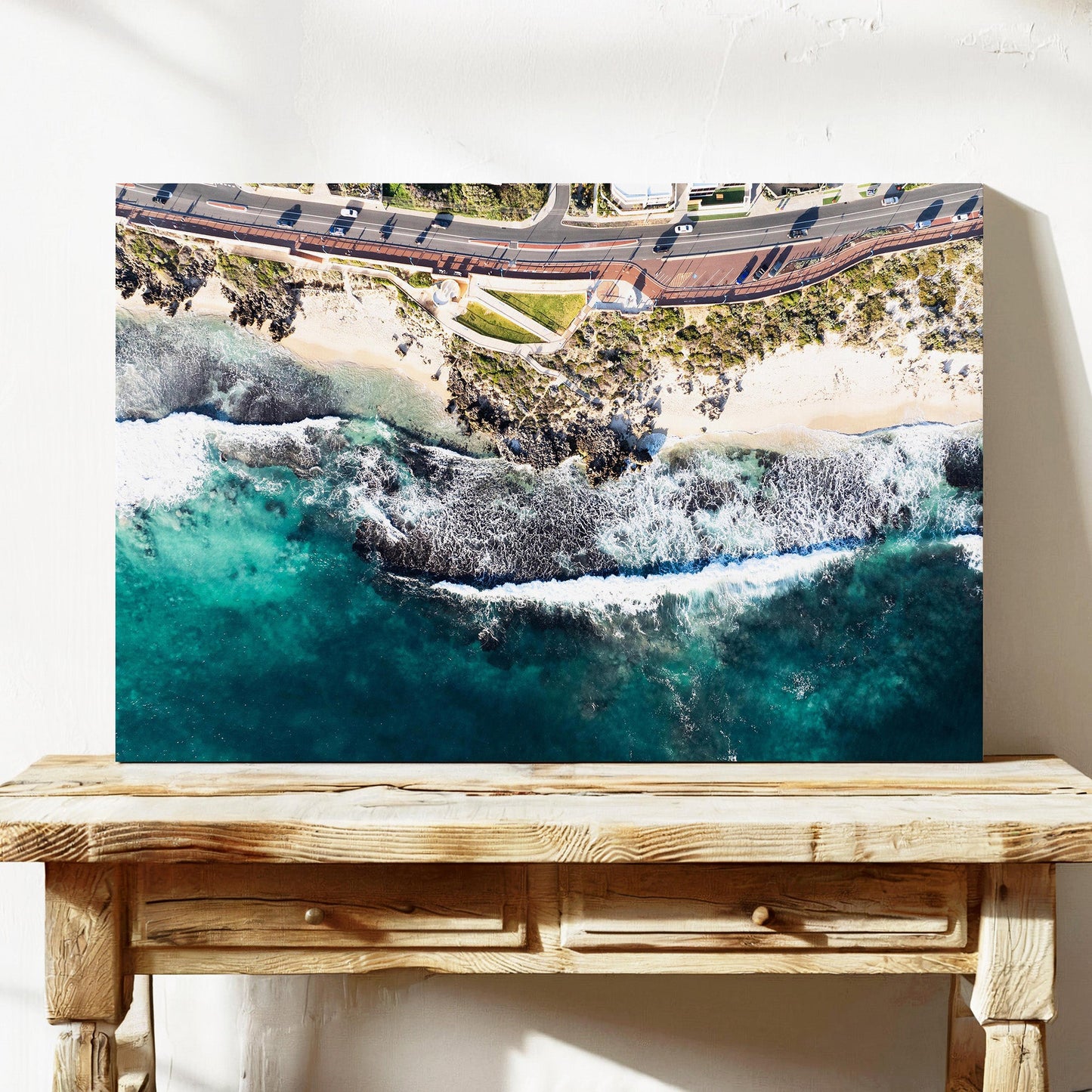 Trigg coastline limestone reef aerial canvas wall art Perth