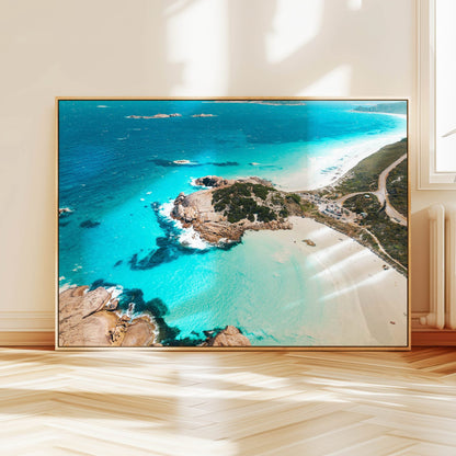Aerial photograph of Twilight Beach Esperance hanging on a wall