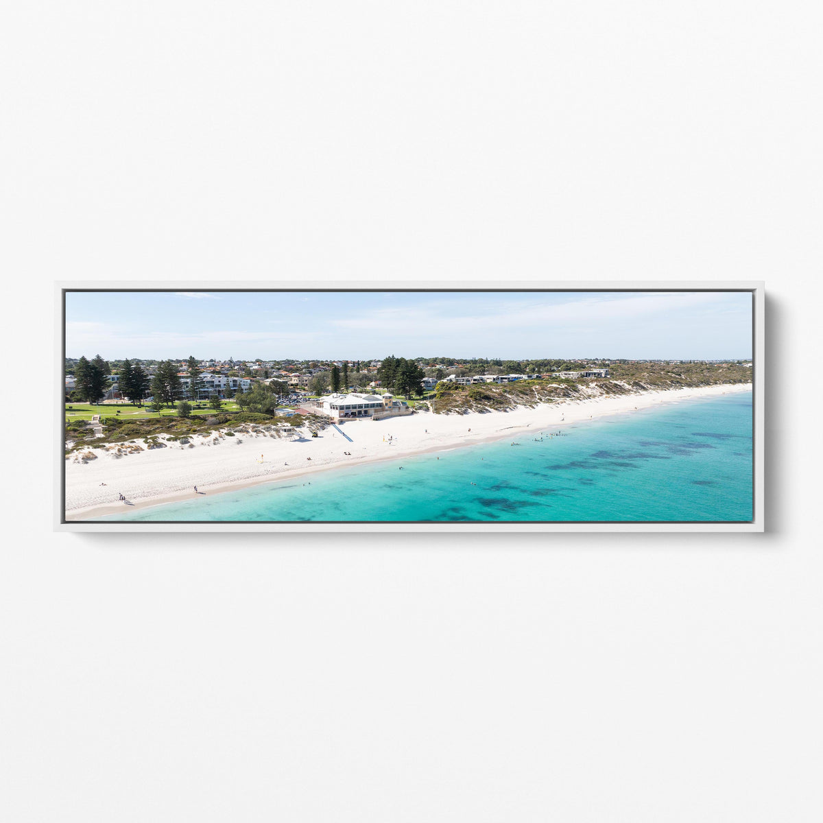 Mullaloo Beach panoramic white framed canvas Perth
