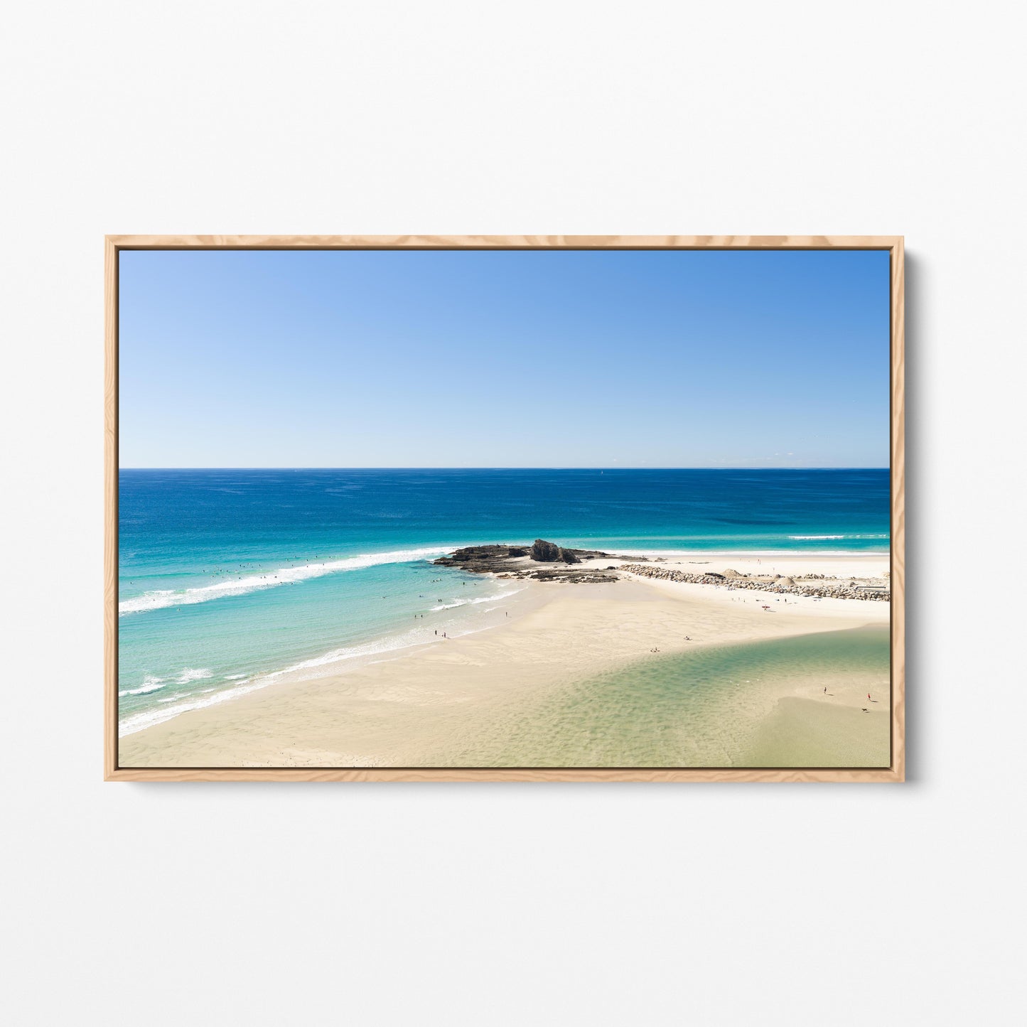 Palm Beach Surfers Reef Oak Framed Canvas