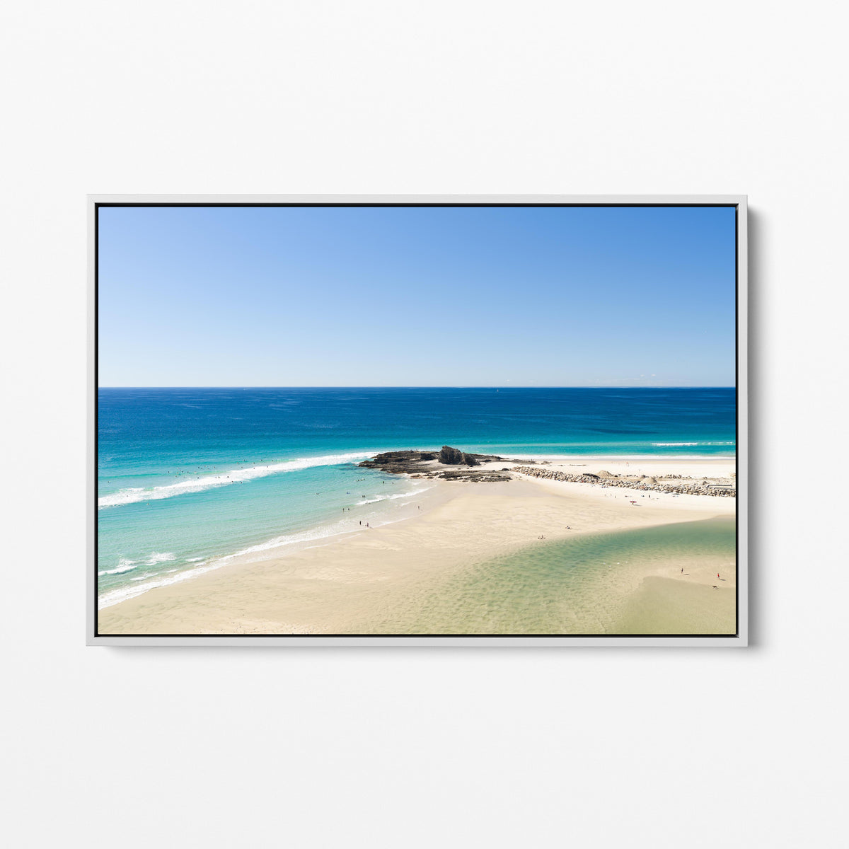 Palm Beach Surfers Reef White Framed Canvas