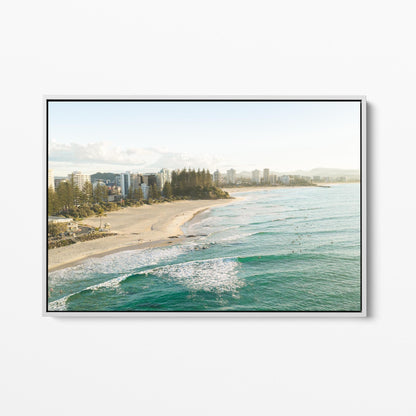 Rainbow Bay white framed canvas