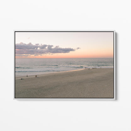 Rainbow Bay sunset beach white framed canvas