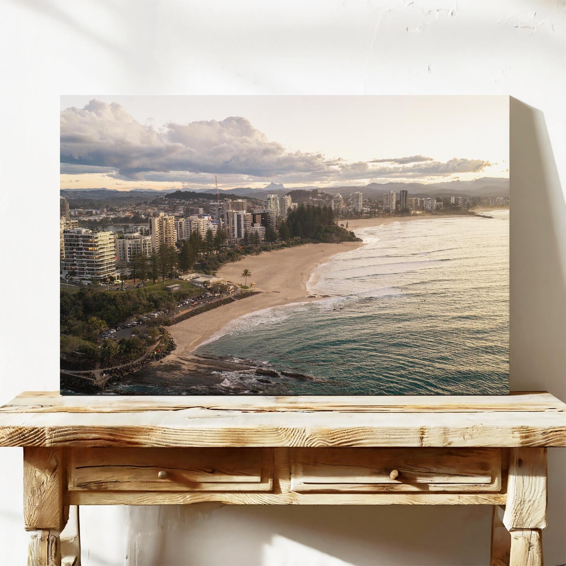 Rainbow Bay sunset aerial print QLD canvas wall art