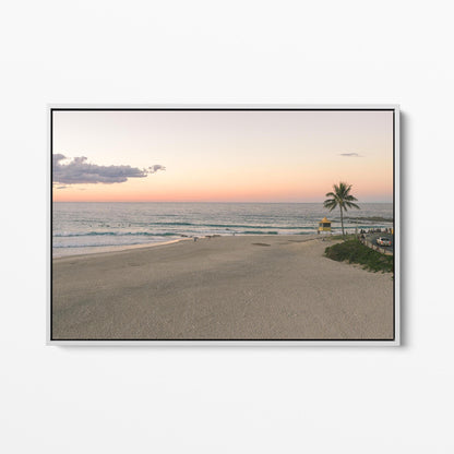 Rainbow Bay sunset palm white framed canvas