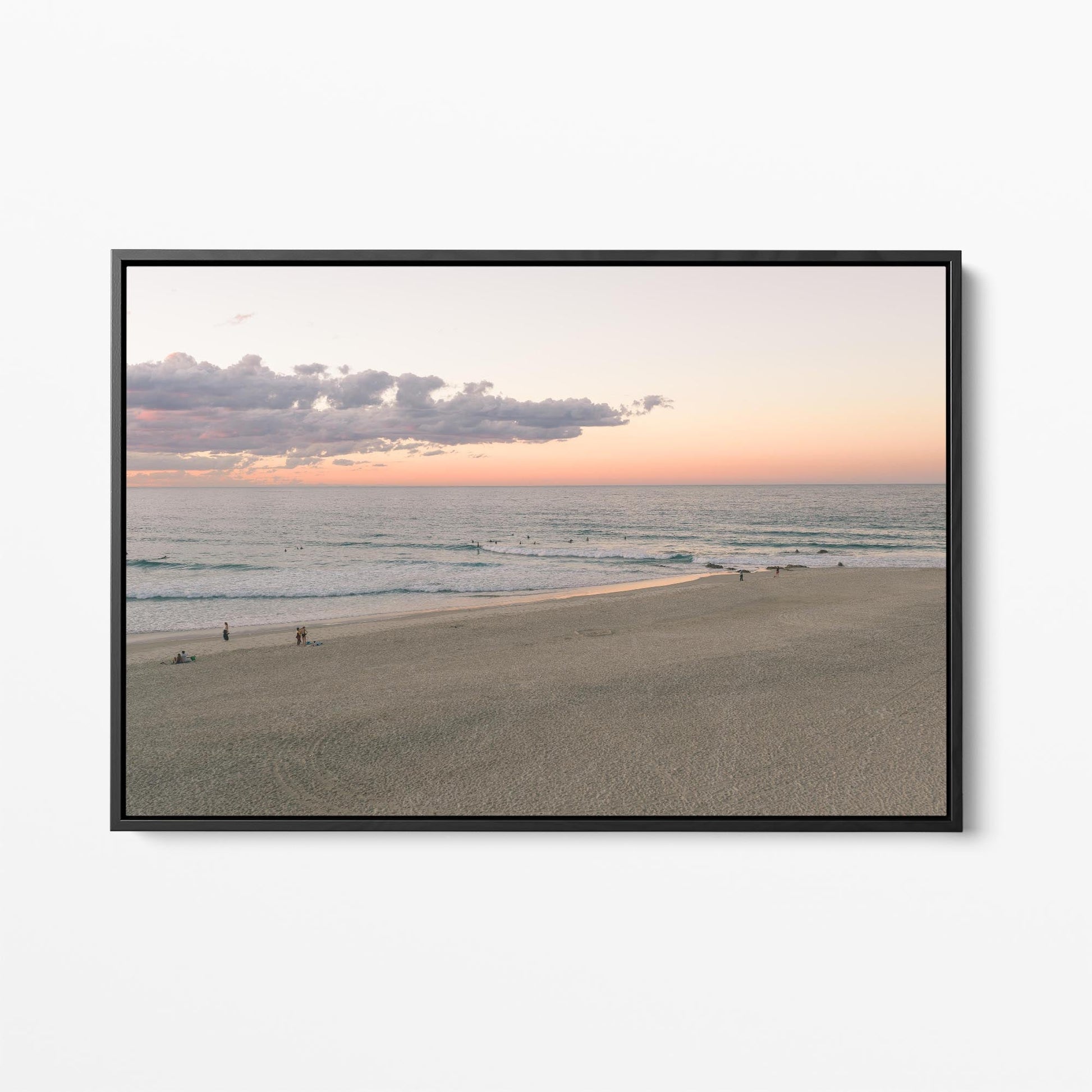 Rainbow Bay sunset beach black framed canvas