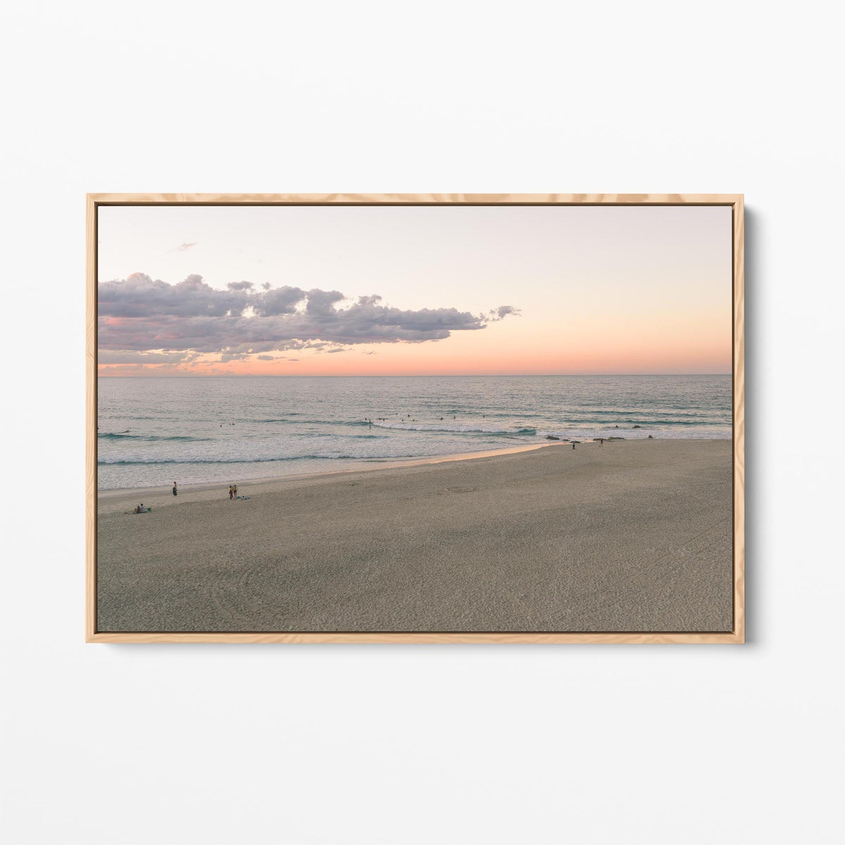 Rainbow Bay sunset beach oak framed canvas