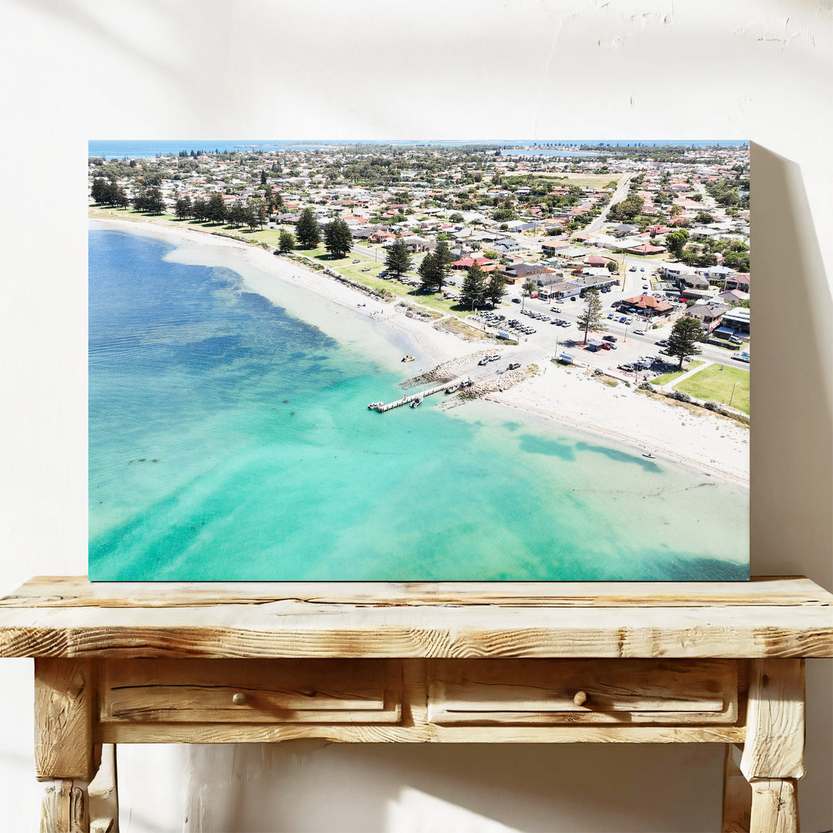 Safety Bay boat ramp and jetty aerial canvas wall art Rockingham WA
