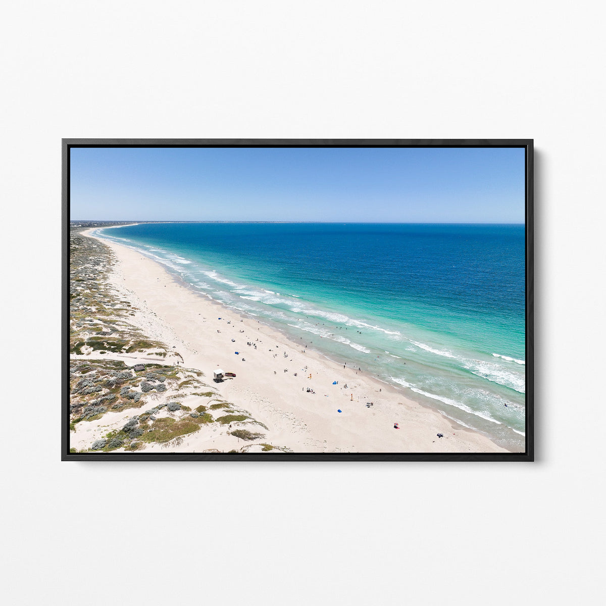 Secret Harbour coastline black framed canvas