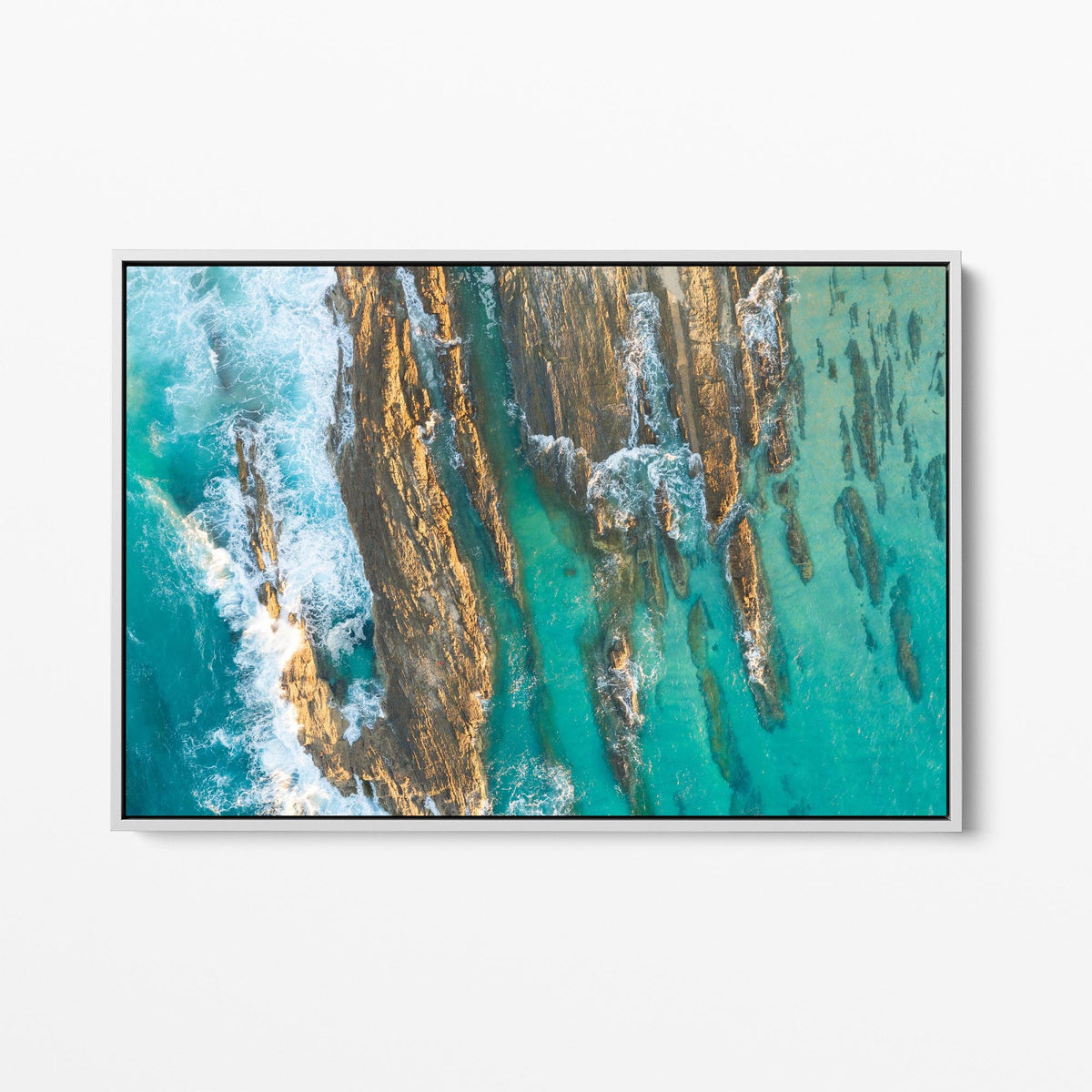 Snapper Rocks reef white framed canvas