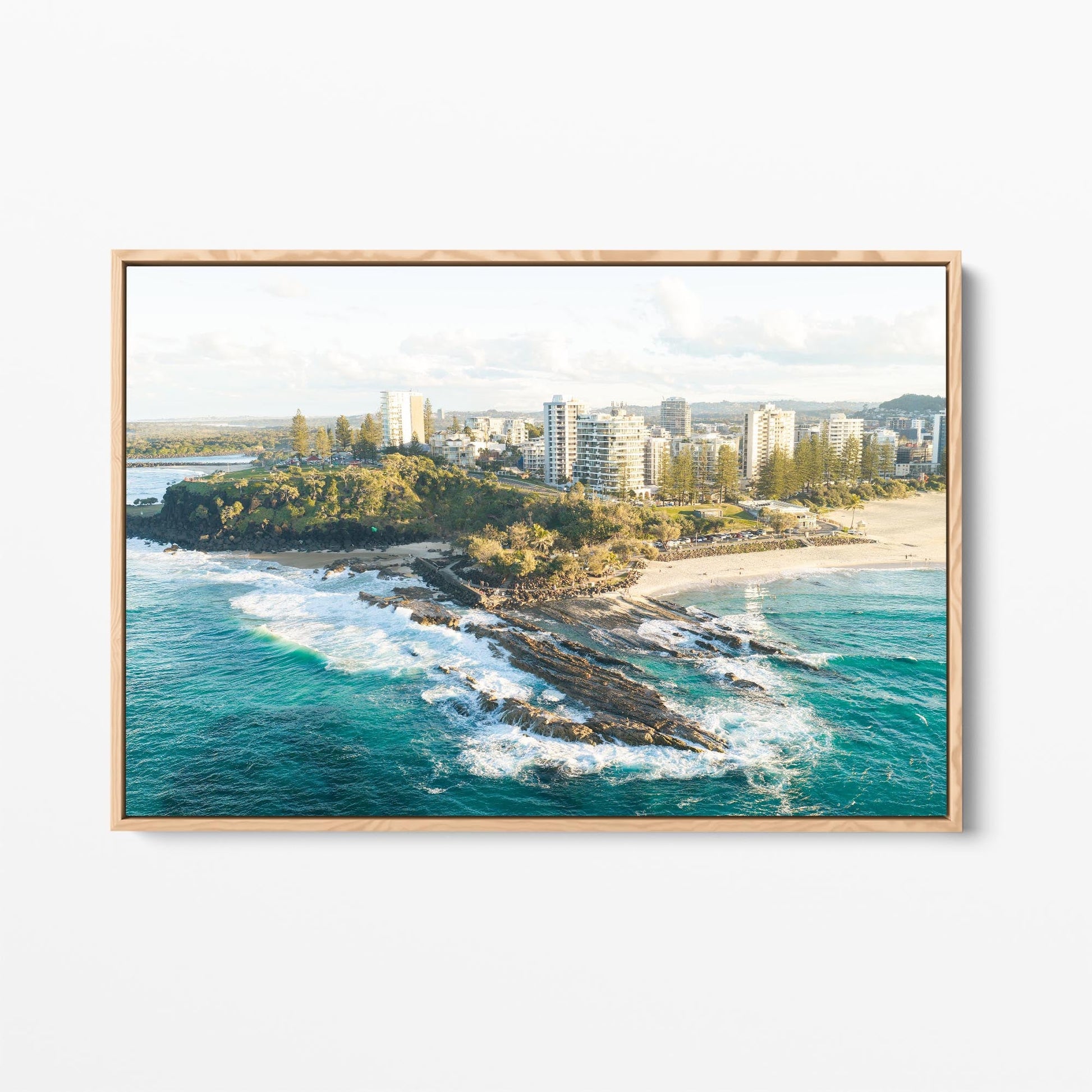 Snapper Rocks oak framed canvas