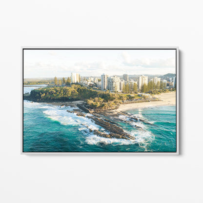 Snapper Rocks white framed canvas