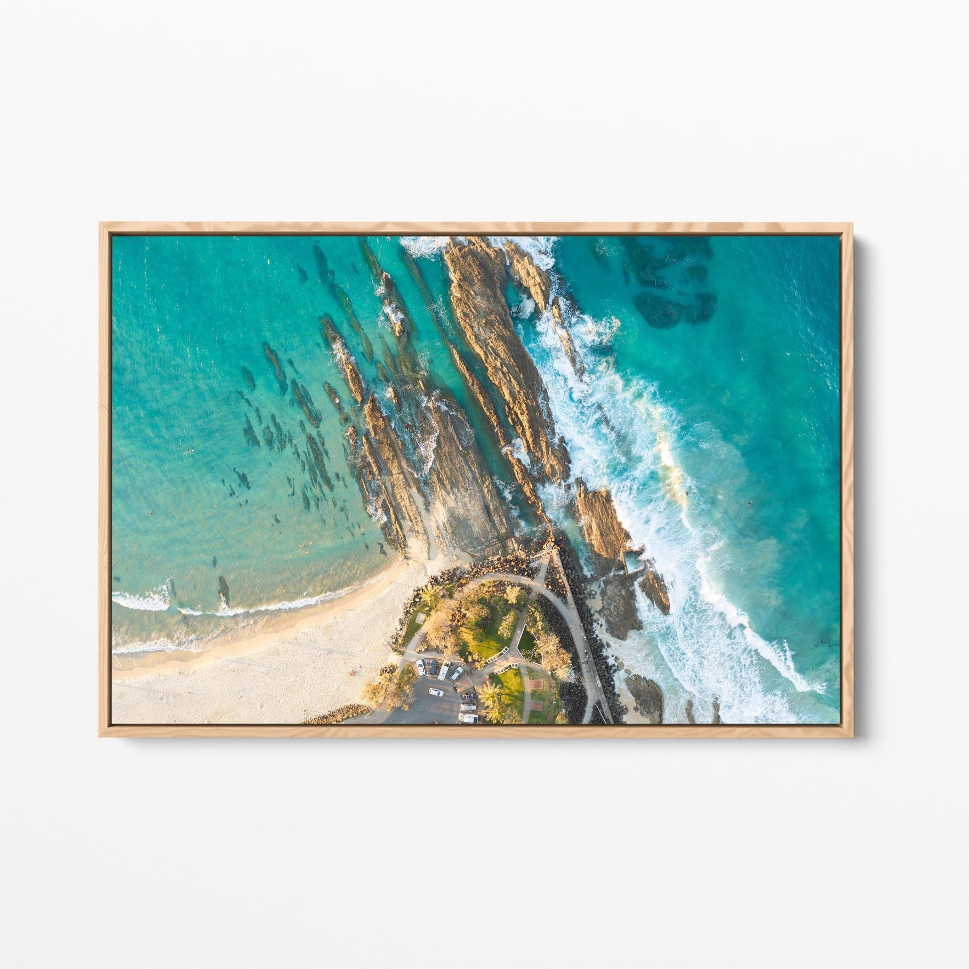 Snapper Rocks oak framed canvas