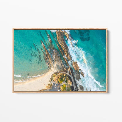 Snapper Rocks oak framed canvas