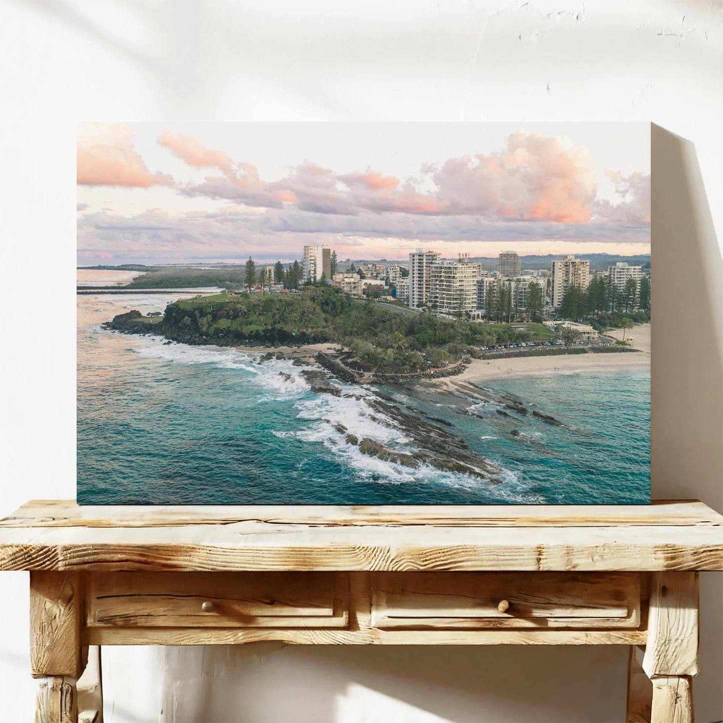 Snapper Rocks sunset aerial canvas QLD wall art