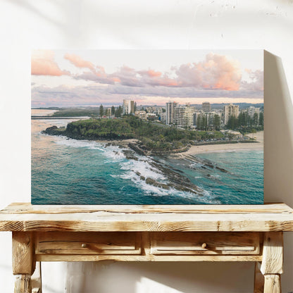 Snapper Rocks sunset aerial canvas QLD wall art