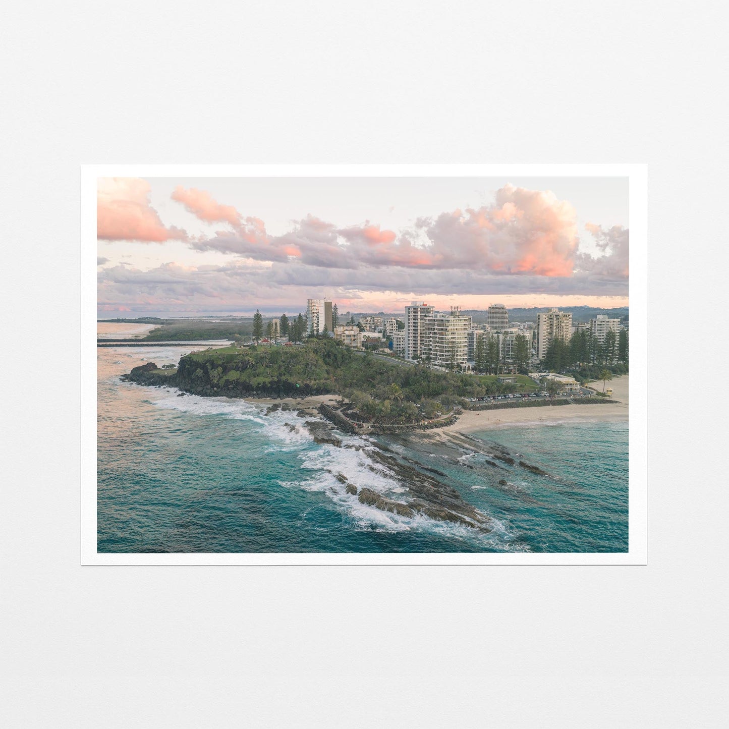 Snapper Rocks sunset aerial fine art paper print