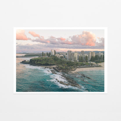 Snapper Rocks sunset aerial fine art paper print