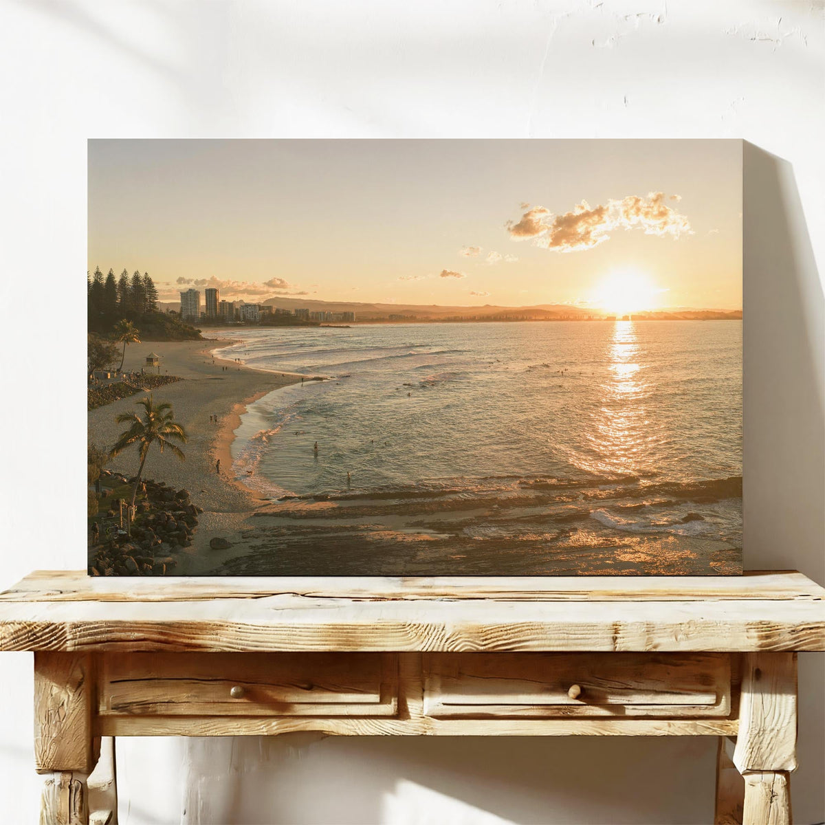 Snapper Rocks sunset beach print QLD canvas wall art