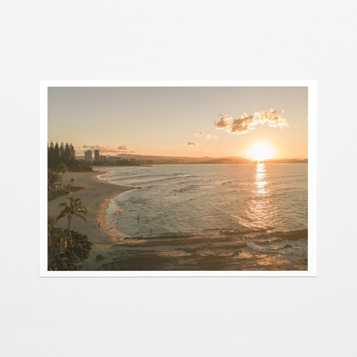 Snapper Rocks sunset beach print fine art paper