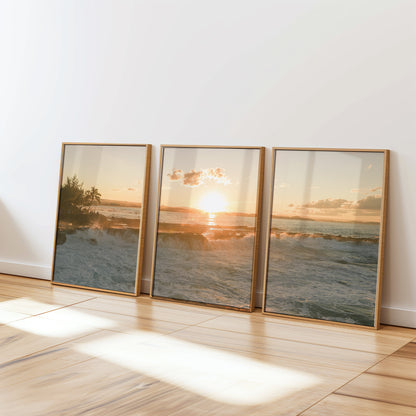 Snapper Rocks sunset three piece canvas wall art QLD