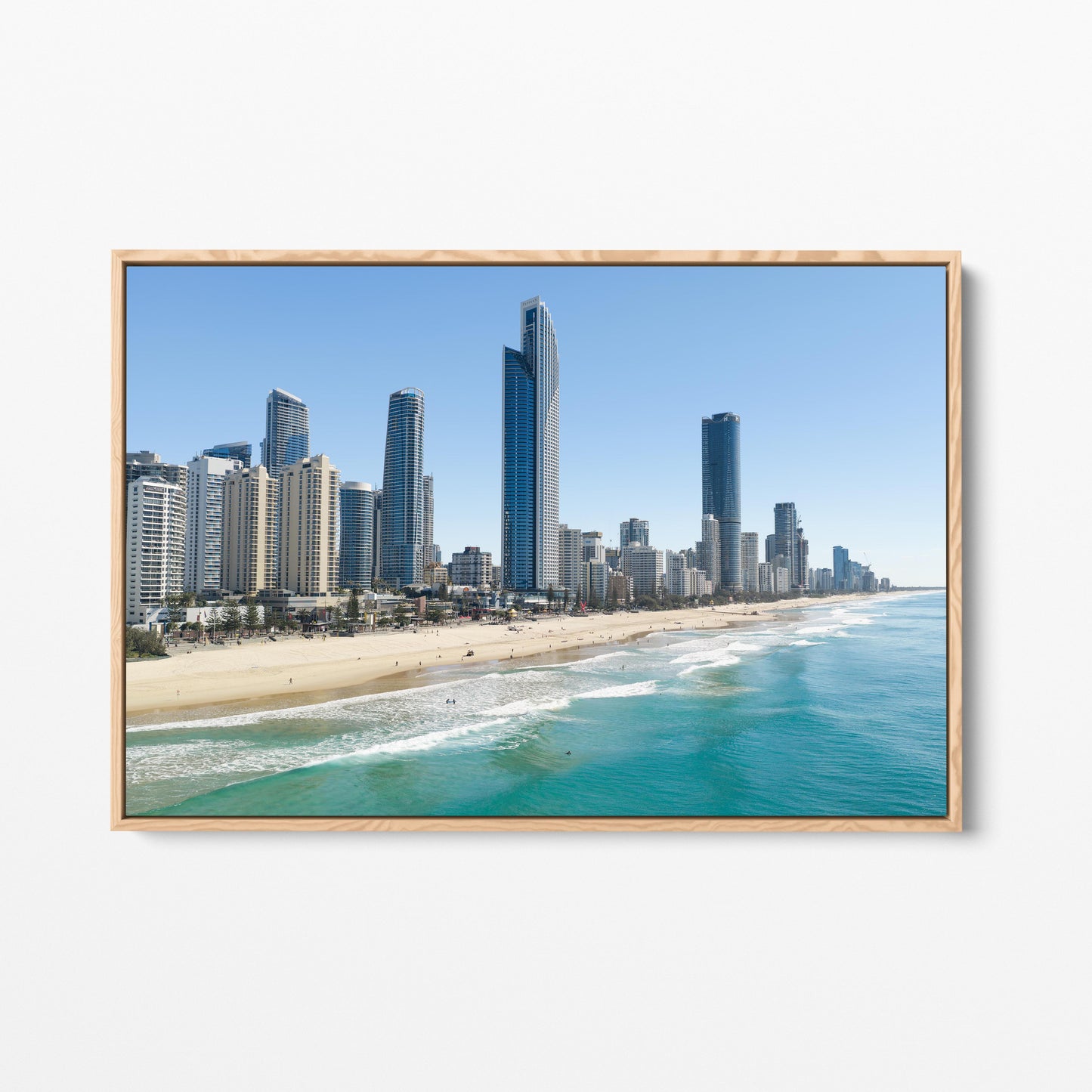 Surfers Paradise Beach Oak Framed Canvas