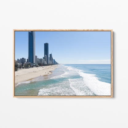 Surfers Paradise Shoreline Oak Framed Canvas
