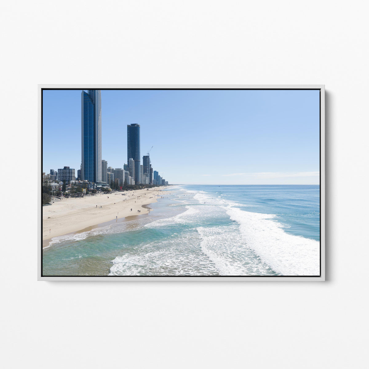 Surfers Paradise Shoreline White Framed Canvas