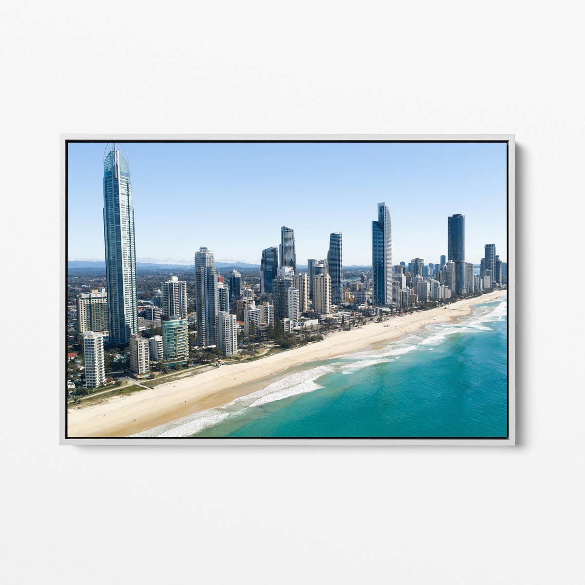 Surfers Paradise Skyline White Framed Canvas