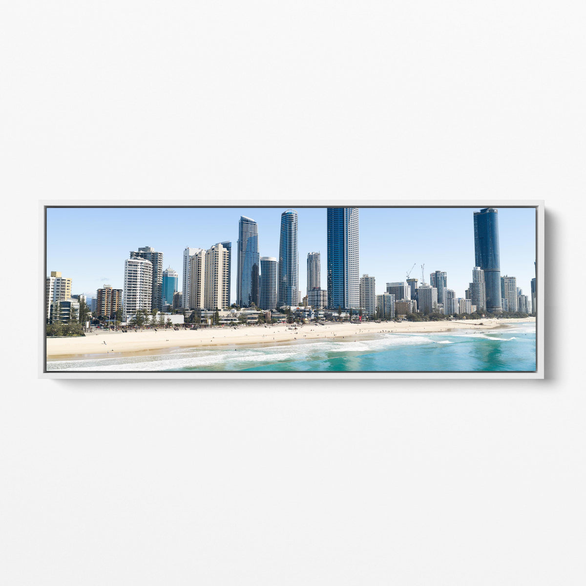 Surfers Paradise towers panoramic white framed canvas