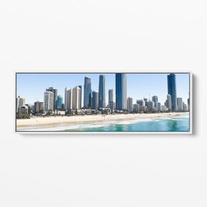 Surfers Paradise towers panoramic white framed canvas