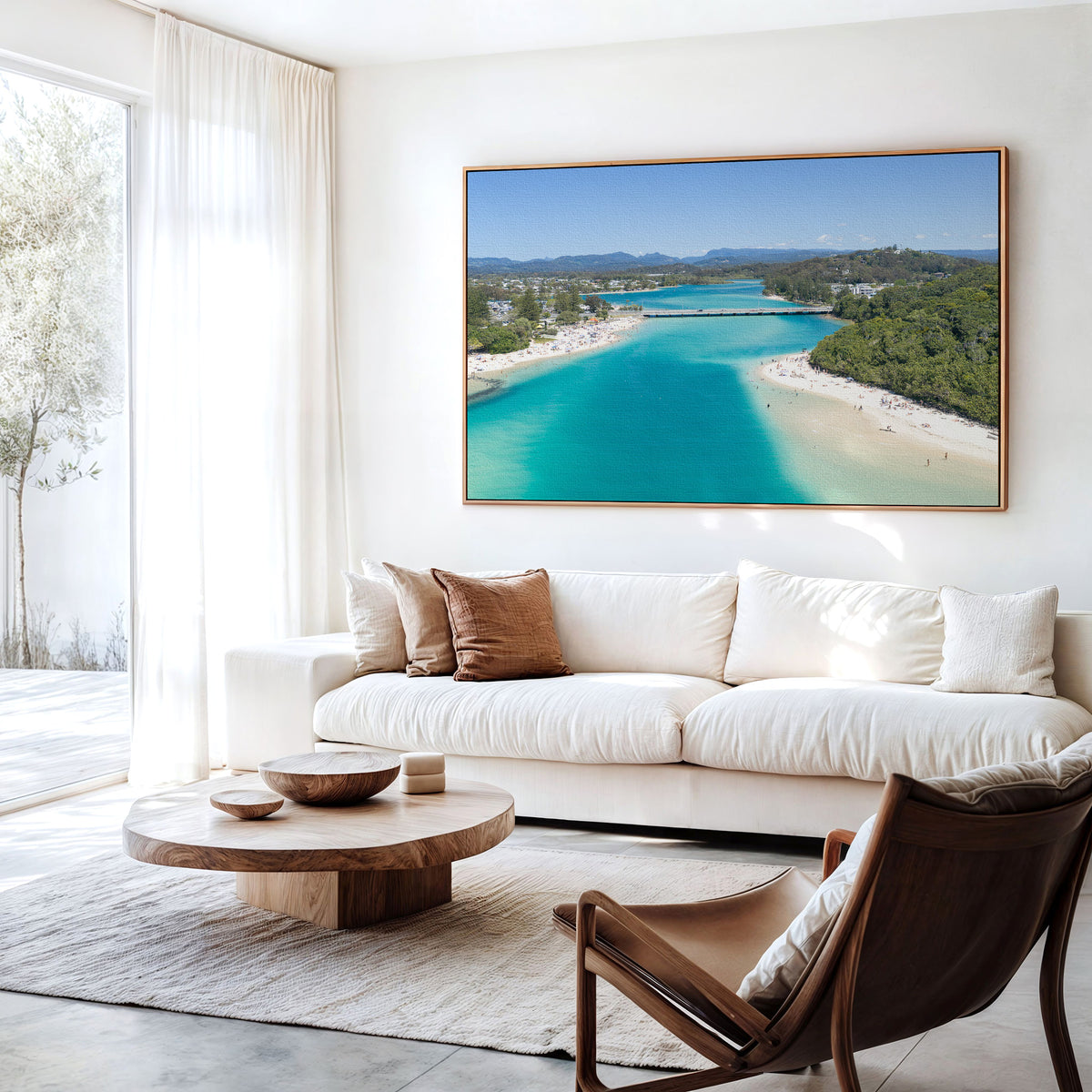 Tallebudgera Creek Sand Spit Wall Art in a living room