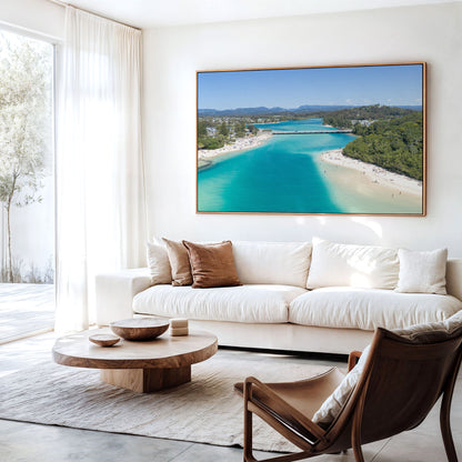 Tallebudgera Creek Sand Spit Wall Art in a living room