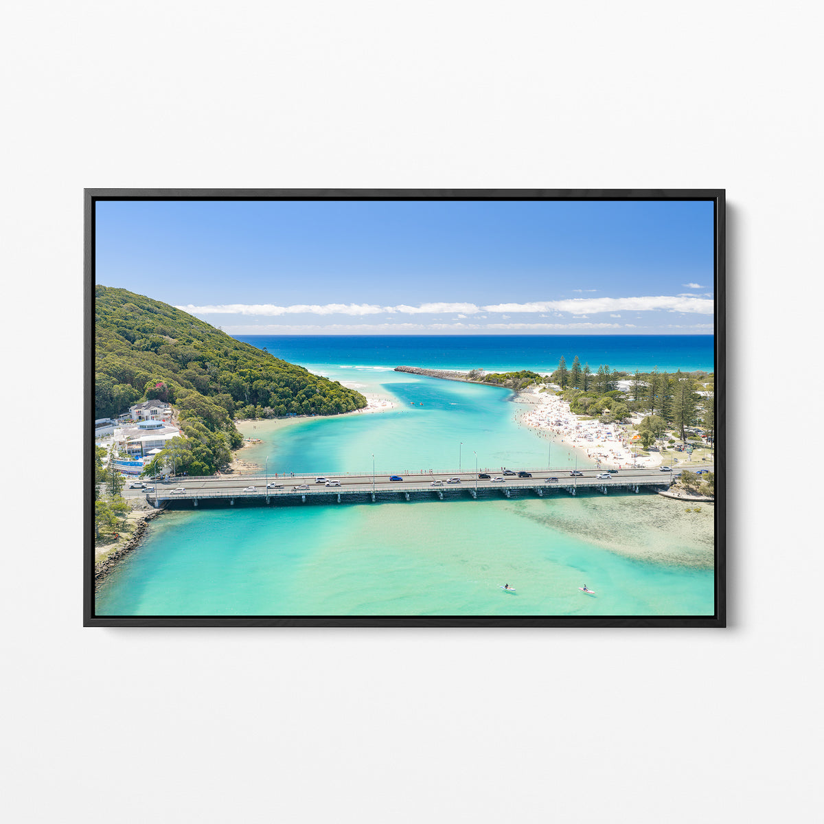 Tallebudgera Creek Bridge Wall Art black framed canvas