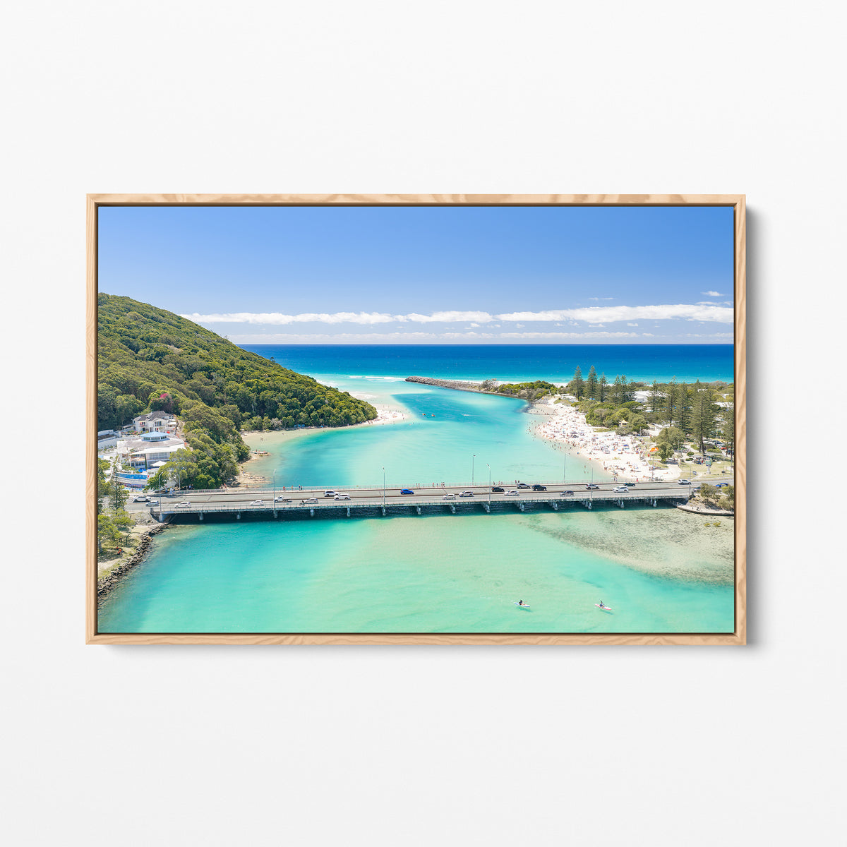 Tallebudgera Creek Bridge Wall Art oak framed canvas