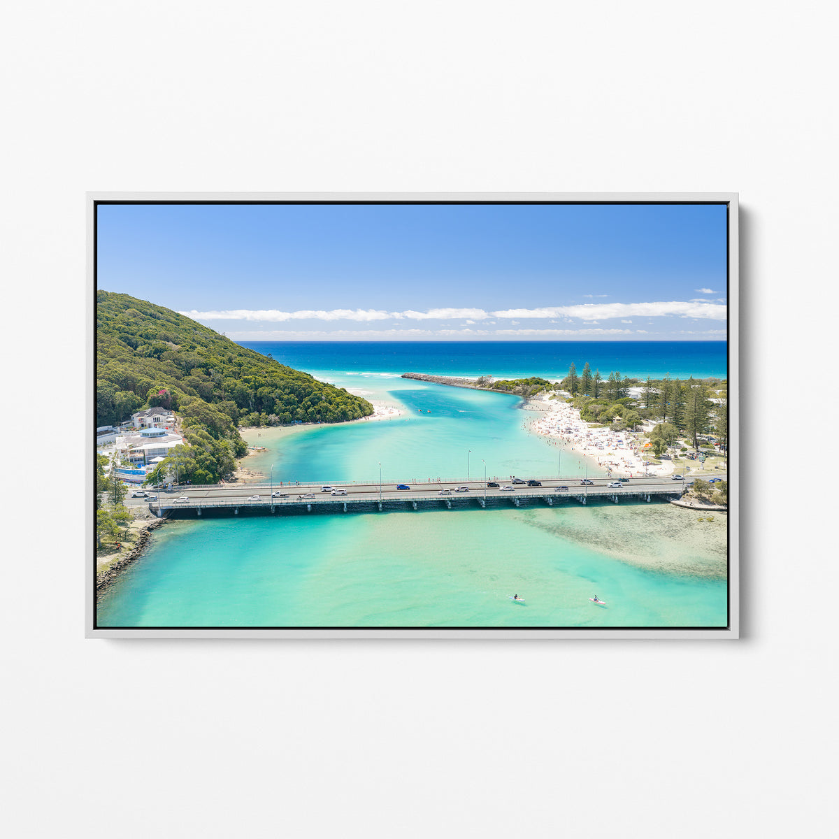 Tallebudgera Creek Bridge Wall Art white framed canvas