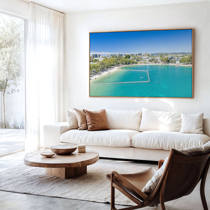 Tallebudgera Creek Swimming Area Wall Art in a living room